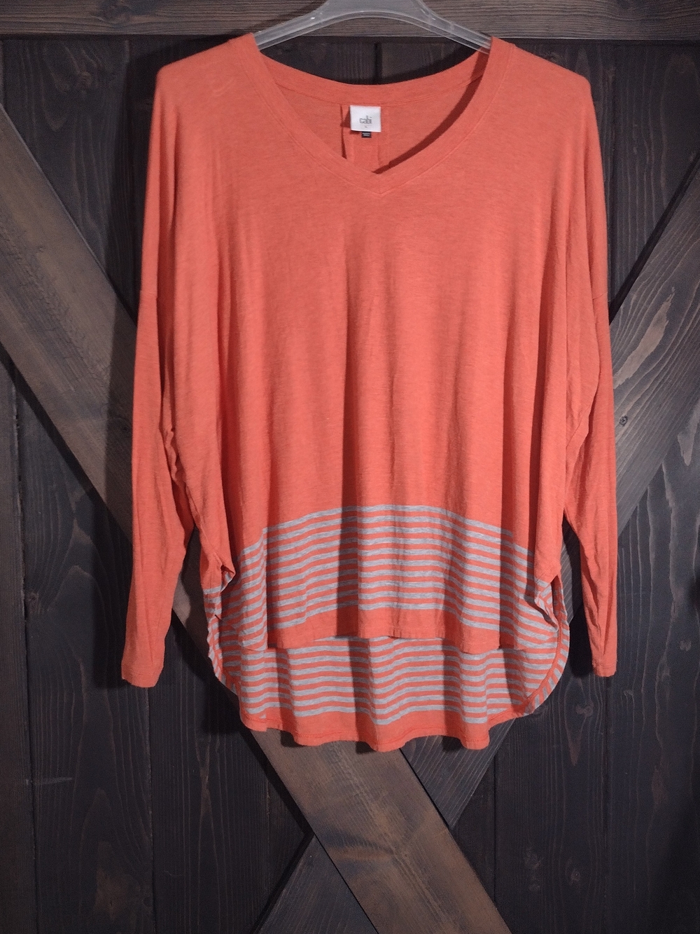Cabi Orange And Gray V-Neck High-Low Hem Top Size Large